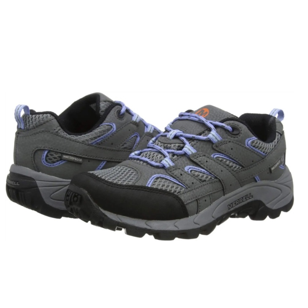 NWOT Merrell kids Moab 2 low lace waterproof, gray/periwinkle, size 2